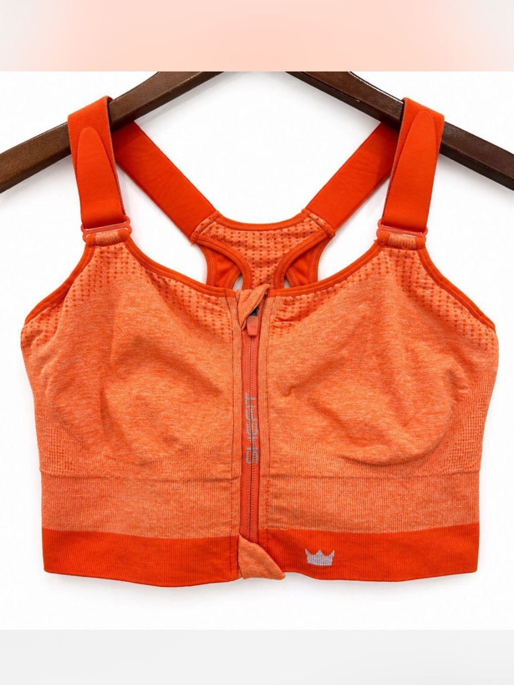 Shefit Sports Bra Size 3Luxe Orange Seamless Adjustable Zip Front Low Impact
